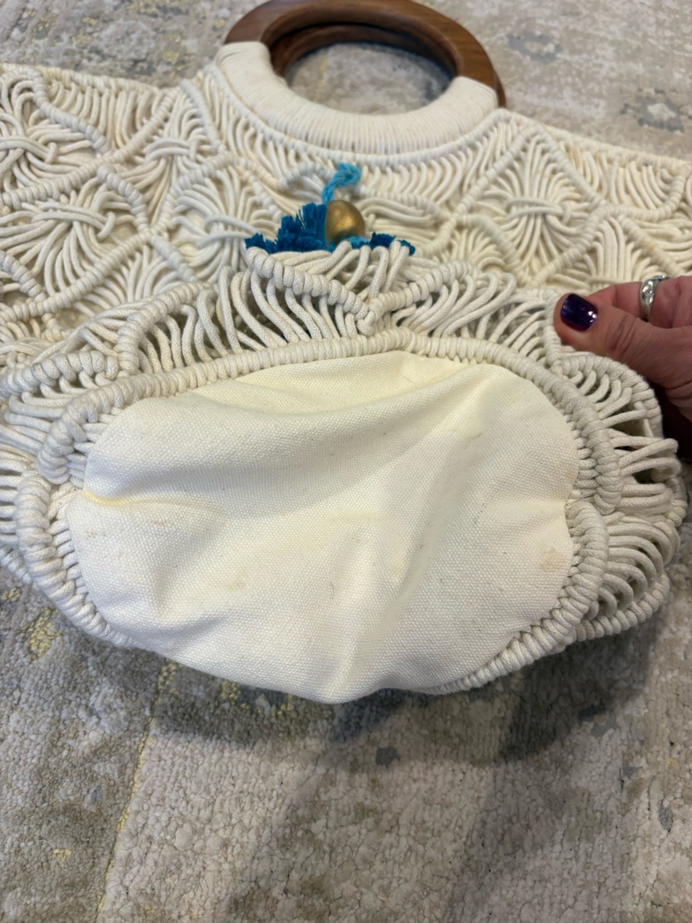 Anthropologie Shiraleah Macrame Handbag with Wooden Handles - Picture 9 of 10